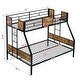 preview thumbnail 8 of 6, Twin Over Full Metal Bunk Bed with Storage & Guardrail - Black/Brown