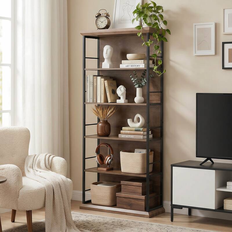 70.86" H 5-Tier Standard Bookcase with Storage for Living Room & Home Office