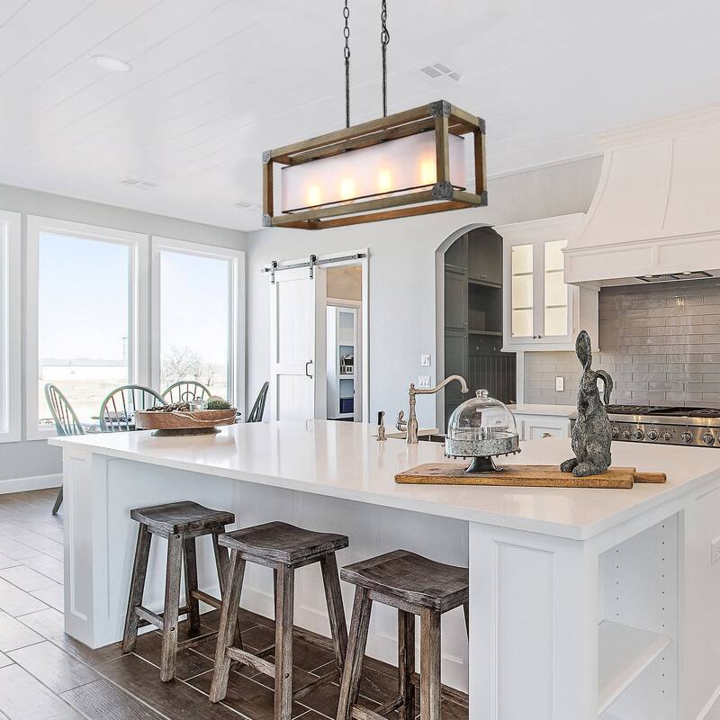 Farmhouse Rustic 4-Light Wood Chandelier for Kitchen Island - L27.5"x W10"x H10"