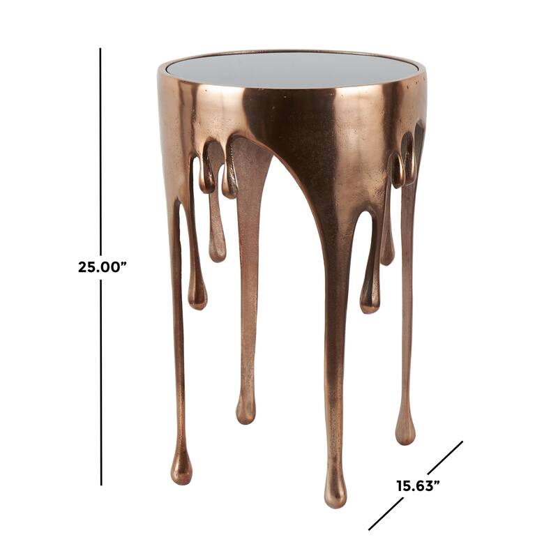 Copper Aluminum Metal Drip Side End Accent Table with Melting Design and Shaded Glass Top