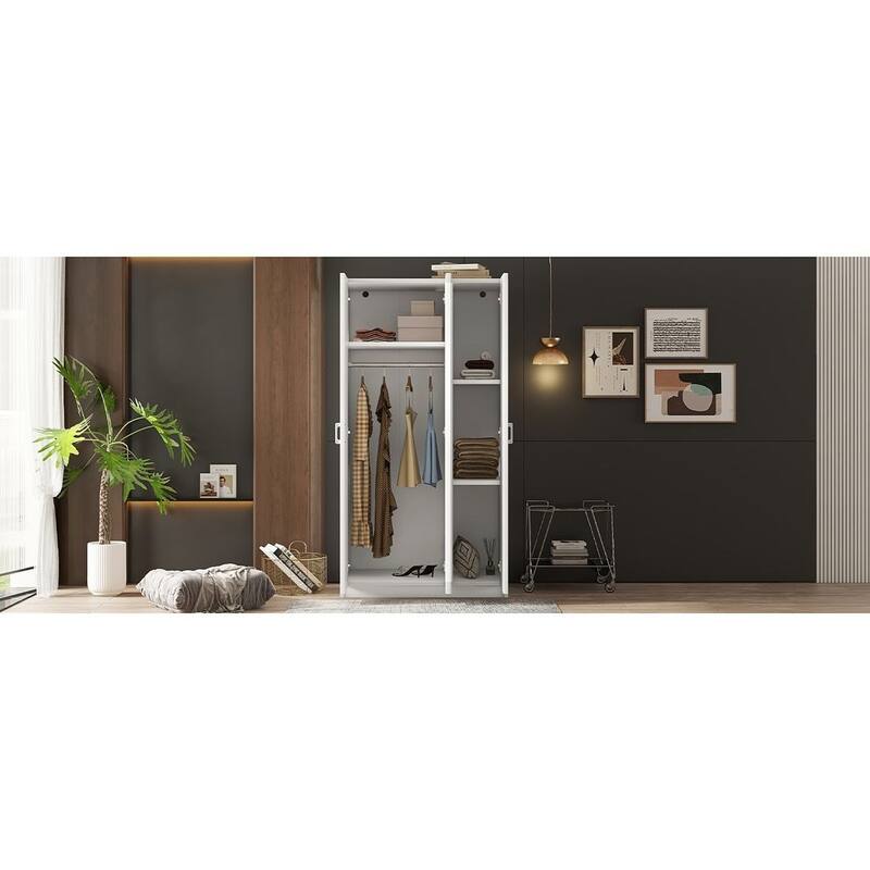 Modern 3 Door Wardrobe with Mirror, 3 Drawers, Hanging Rod - N/A