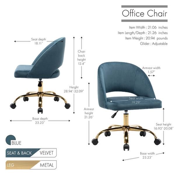 dimension image slide 2 of 5, Porthos Home Naiko Velvet Upholstery Swivel Office Chair