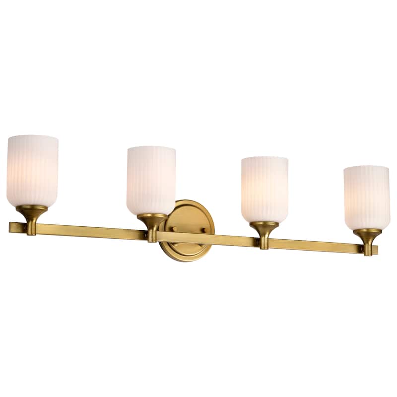 Solara 4 Light Vanity Natural Brass Finish Frosted Ribbed Glass - Natural Brass