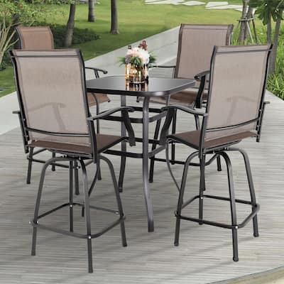 Outdoor Patio Swivel Bar Stool Set with Glass Table, All-Weather Textilene