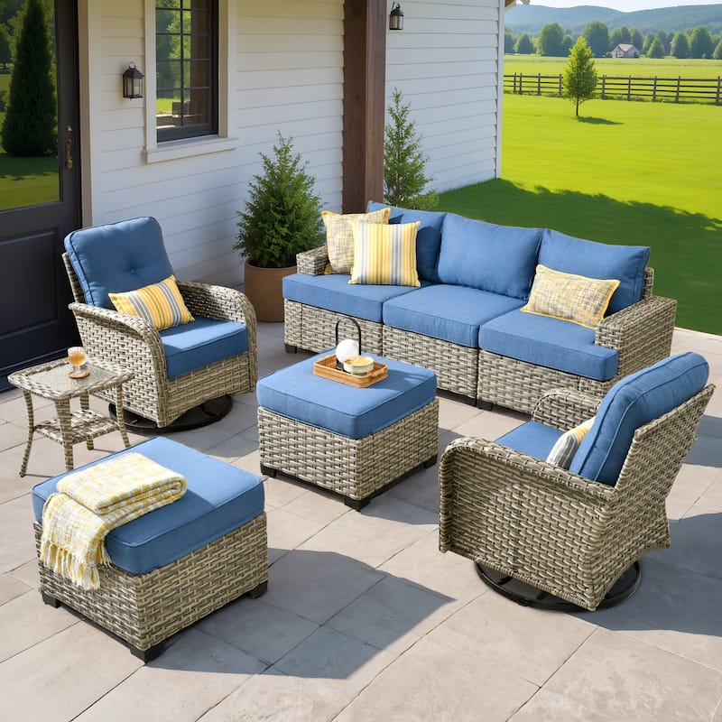 XIZZI 8-piece Outdoor Grey Wicker Furniture Conversation Set