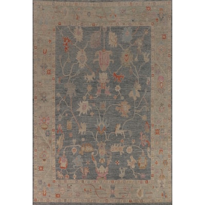 Vegetable Dye Oushak Turkish Rug Hand-Knotted Transitional Wool Carpet - 9'0"x 11'8"