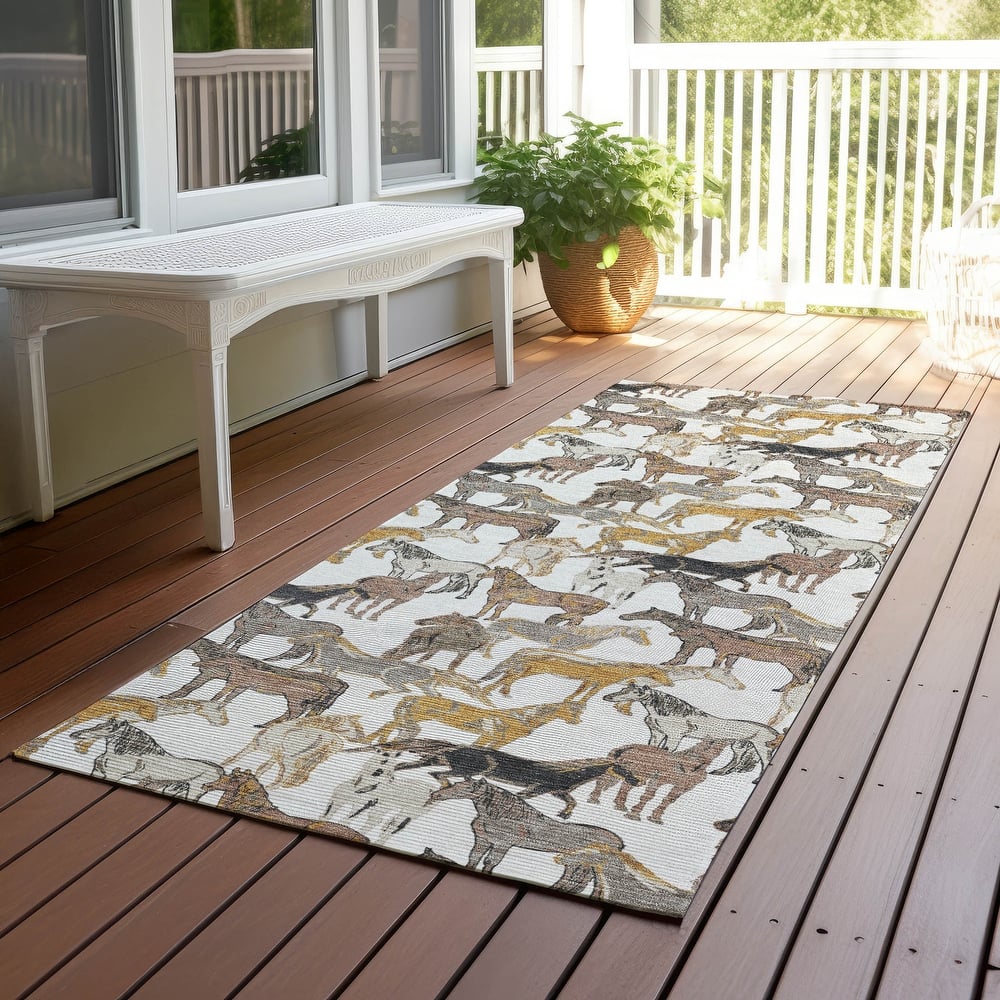Machine Washable Indoor/ Outdoor Horse Herd Chantille Rug