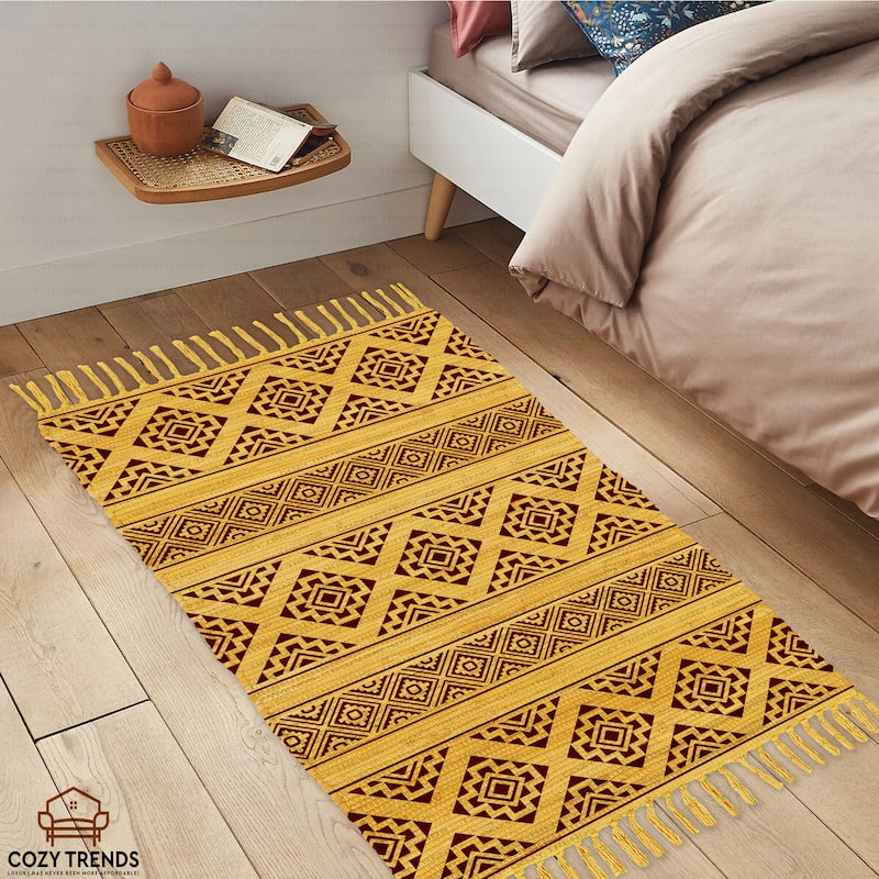 Authentic Hand-Woven Indian Cotton Rug 24''x36'' - Washable, Reversible, and Timelessly Stylish - 2'x3'