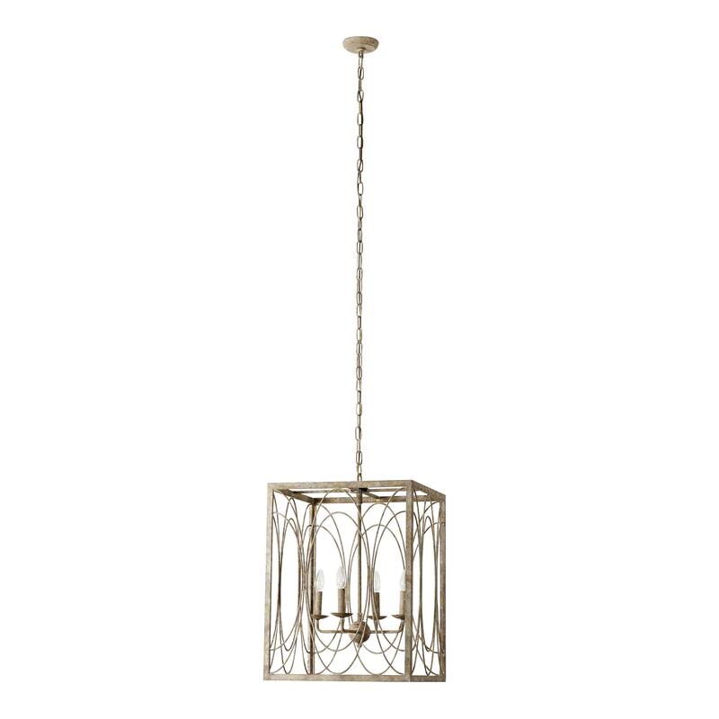 Metal Distressed Caged 8 Light Chandelier with Link Style Chain - Gold - Roche River Decor