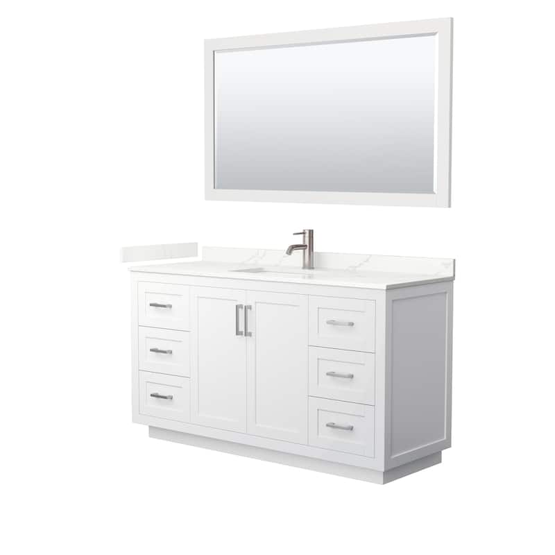 Miranda 60-inch Single Vanity, Quartz Top, 58-inch Mirror - White, Nickel Trim, Giotto Quartz Top