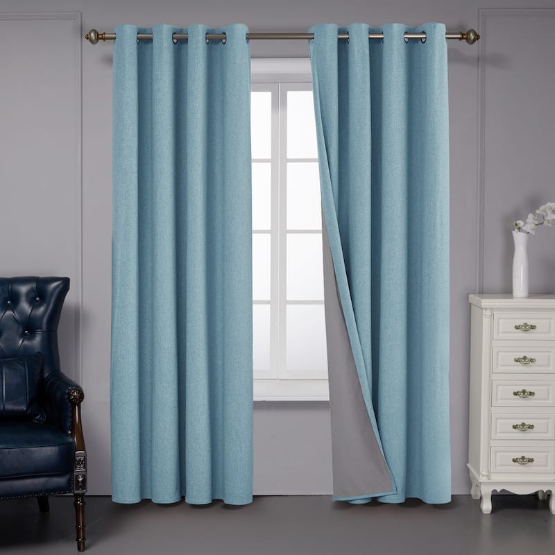 Deconovo Faux Linen Total Blackout with Coating Curtains (2 Panel) - 52W x 95L - Teal