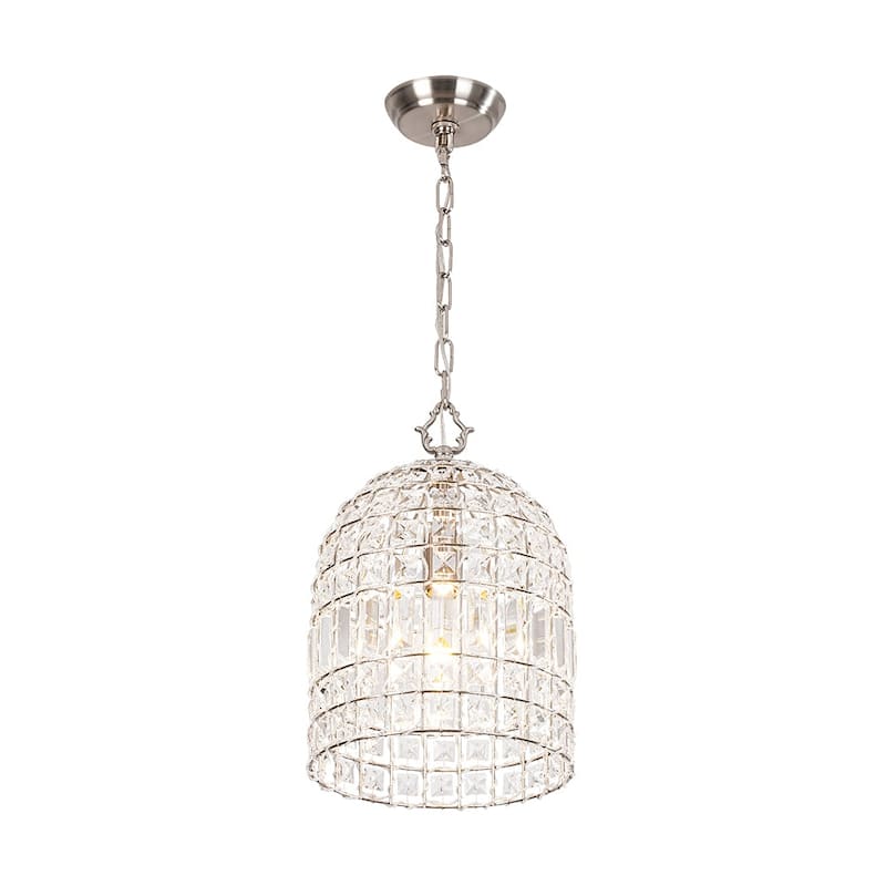 Vintage Glam Crystal Bird Cage Lantern Chandelier - Distressed Brass
