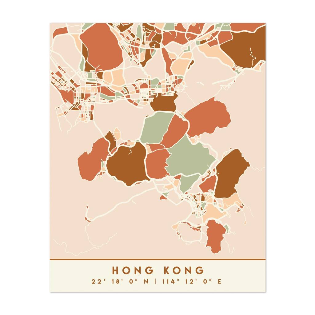 Hong Kong HONG KONG CITY MAP EARTH TONES Maps City Art Print/Poster