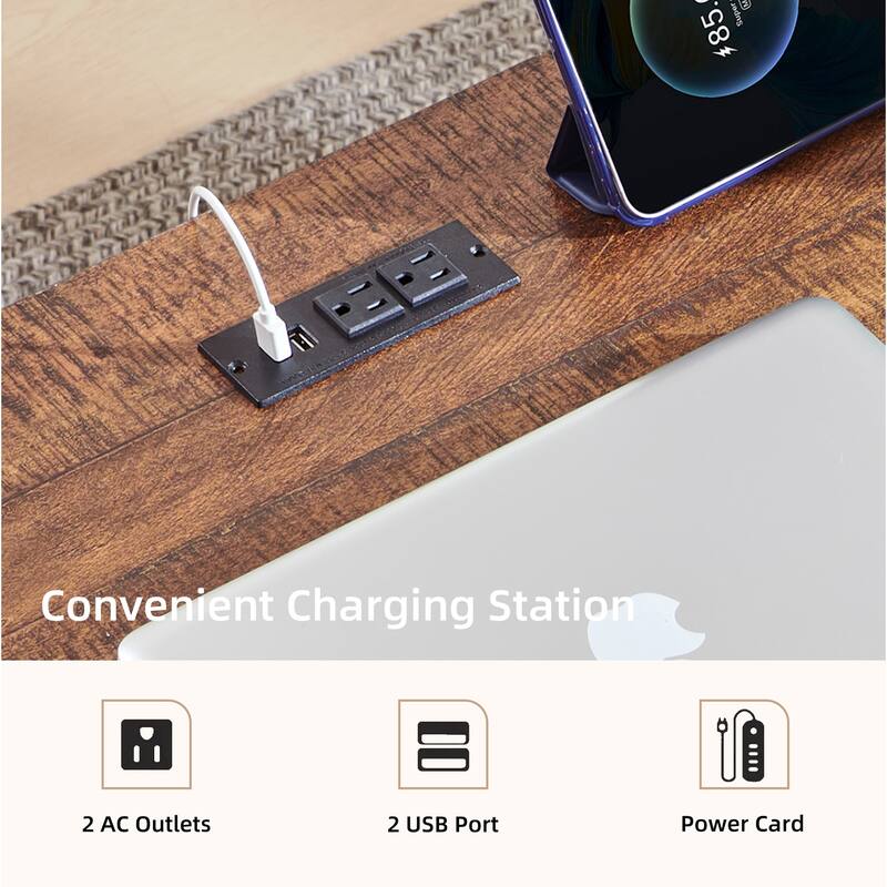 L Shaped Desk Set of 2, Wood Office Desk with Charging Station