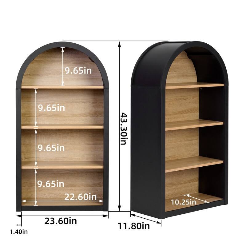 43" Tall Arched Bookcase with Storage Shelves