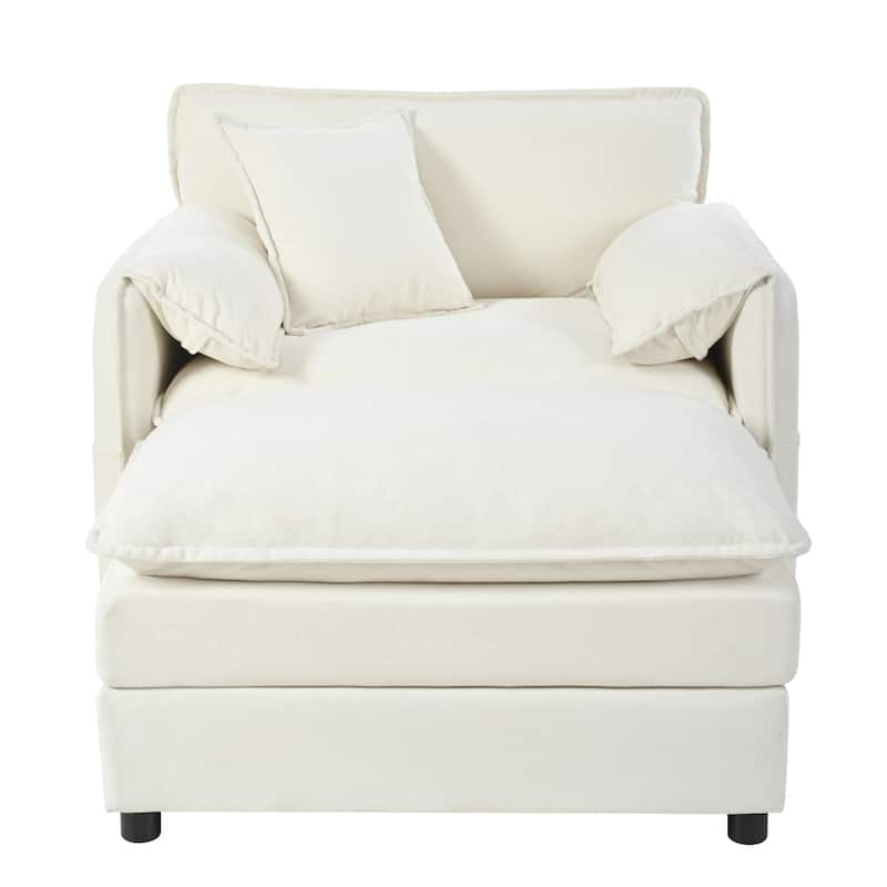 Oversized Chenille Single Sofa Chair, Upholstered Armchair Deep Seat Accent Chair Modular Couch, Lounge Chair & Ottoman Set