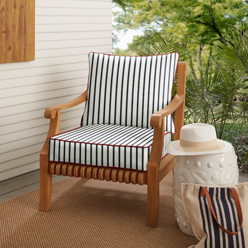 Sunbrella Lido Indigo Stripe Indoor/ Outdoor Pillow and Cushion Set
