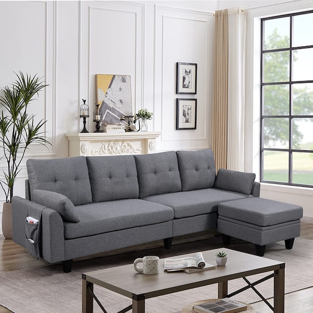 Modular Sectional Sofa Couch L Shaped With Chaise Storage Ottoman and Side Bags For Living Room