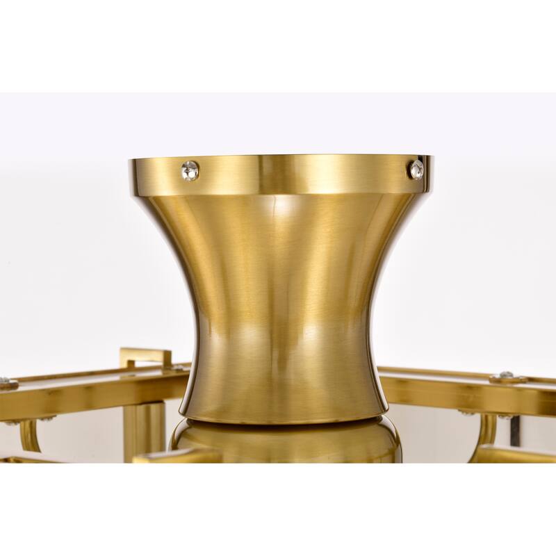 Olapine Square White Gold Trim Tiffany Glass Lighted Ceiling Fandelier with Remote