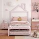 preview thumbnail 2 of 16, Pink Twin Size Metal Platform Bed with Trundle & House Headboard