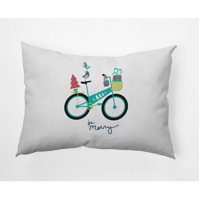 Merry Bird Bike Christmas Soft Spun Polyester Decorative Throw Pillow - Specialty - Green