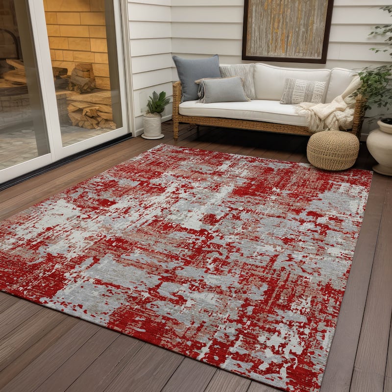 Machine Washable Indoor/ Outdoor Abstract Chantille Rug - Red - 5' x 7'6"