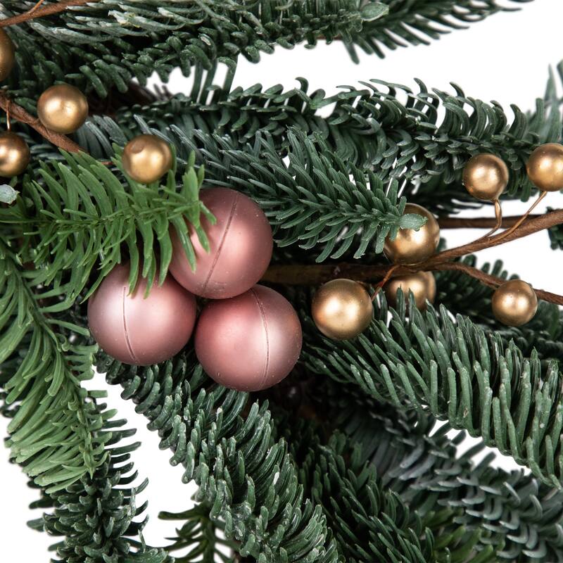 Ball Ornaments Artificial Christmas Wreath - 28" -Rose Gold - Unlit