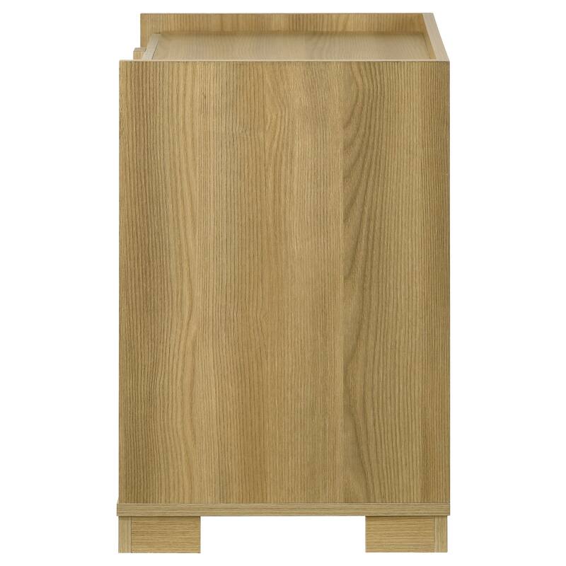 Natural Wood 2-Drawer Nightstand with White Melamine Panels