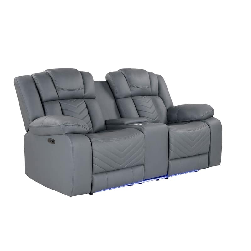 75" Light Gray Faux Leather Power Reclining Loveseat With Storage