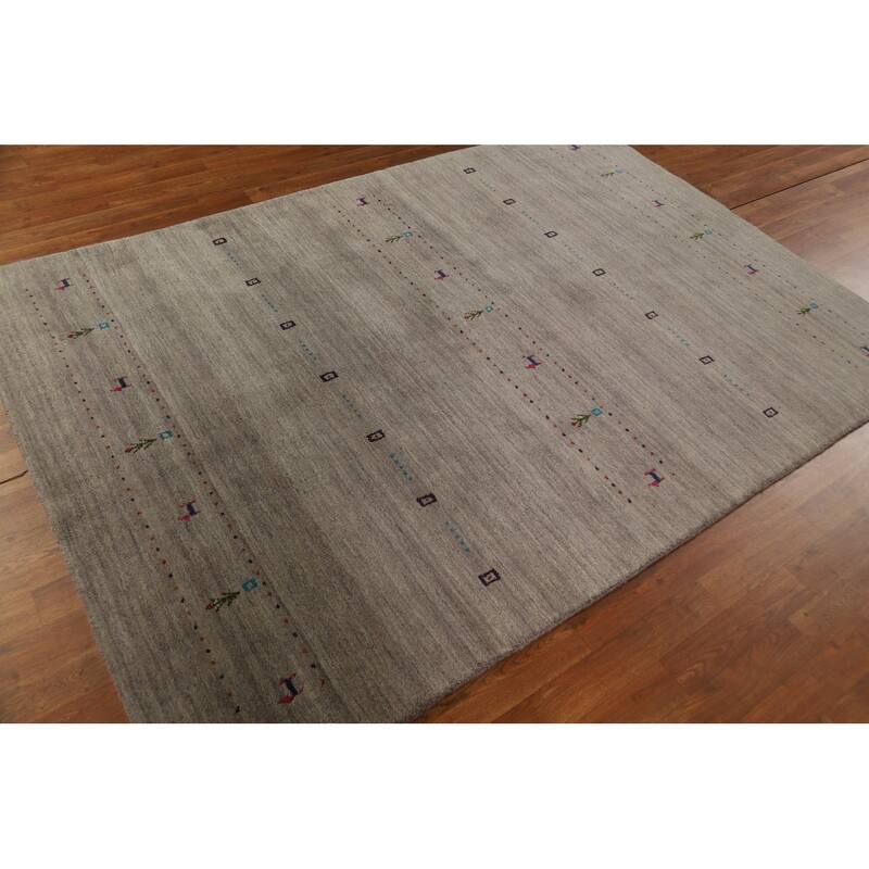 Animals Tribal Gabbeh Area Rug Hand-Knotted Wool Carpet - 5'3" x 7'7"