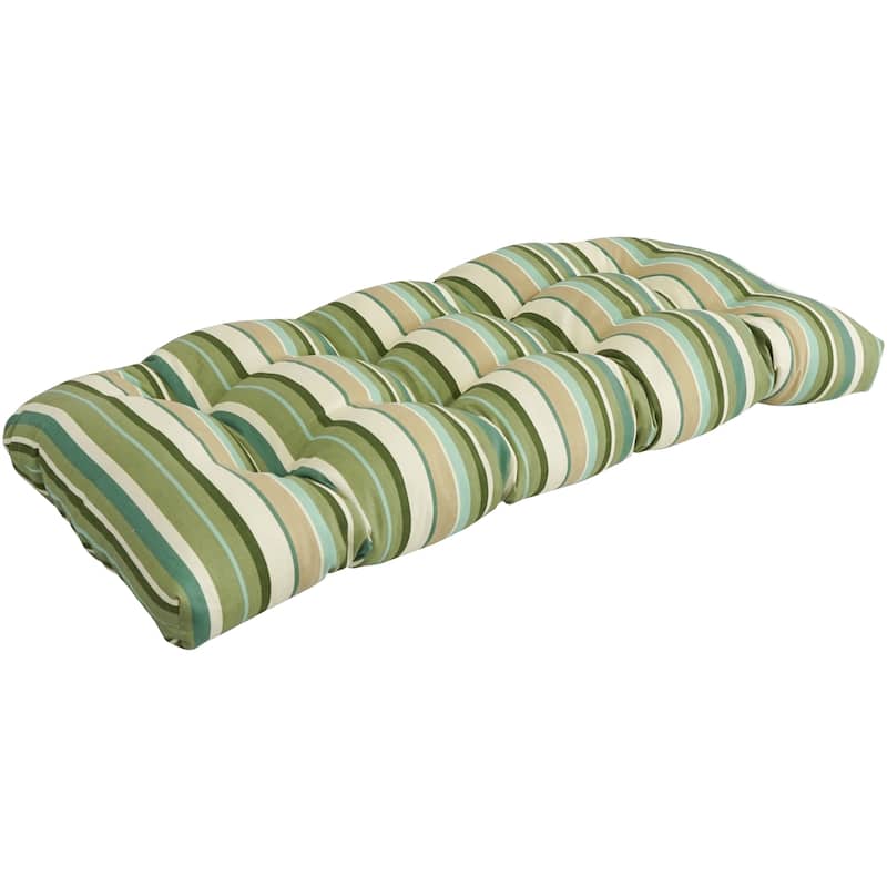 42-inch Rounded Back Tufted Outdoor Loveseat/Bench Cushion - Multi Green Stripe