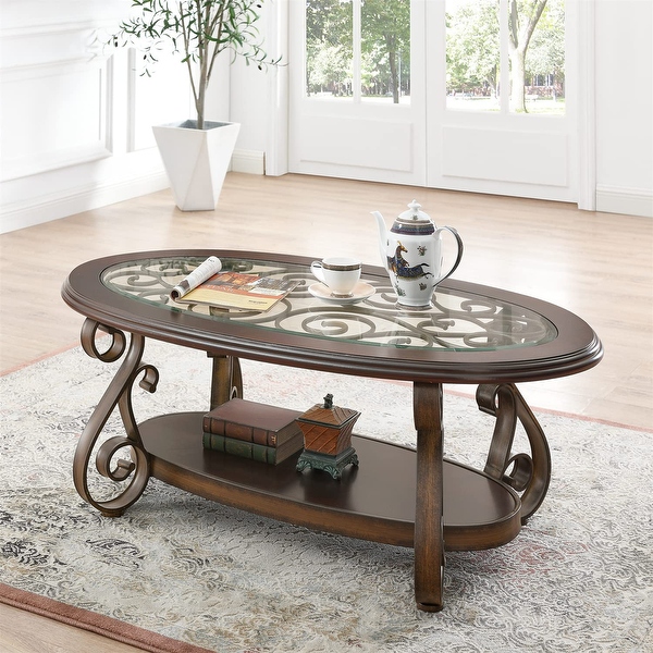 52 Cocktail Table Coffee Table Traditional Coffee Table with Glass Table Top and Powder Coat Finish Bed Bath Beyond 37841763