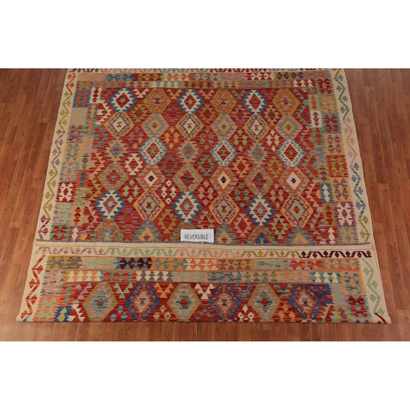 Kilim Oriental Area Rug Flatweave Tribal Wool Carpet - 8'5"x 9'9"