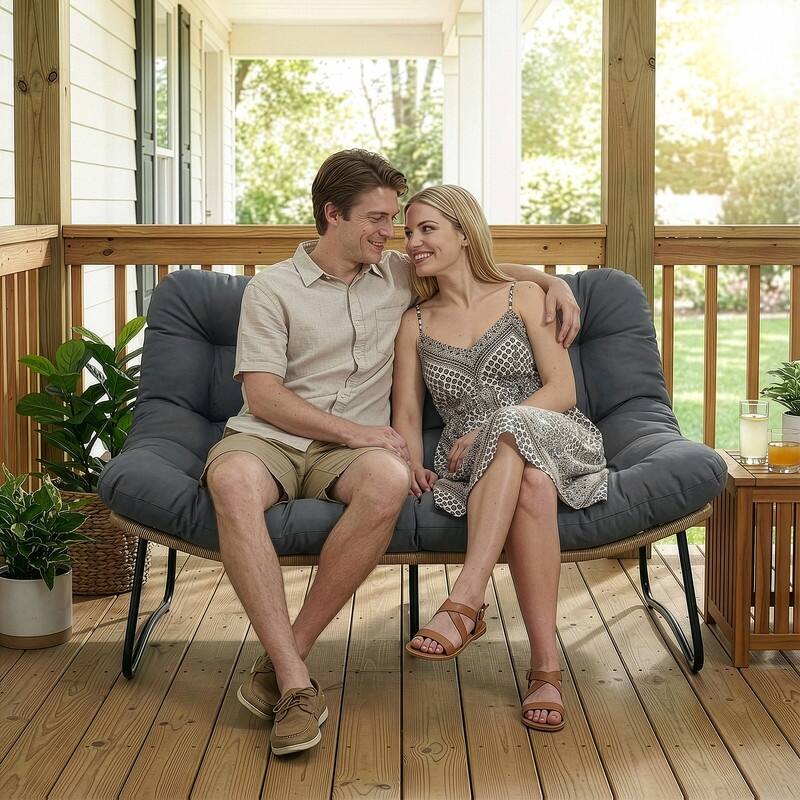 FINCATI 2-Person Outdoor/Indoor Wicker Lounge Egg Chair Loveseat, Oversized 51" Patio Club Chair with 5.5" Cushion