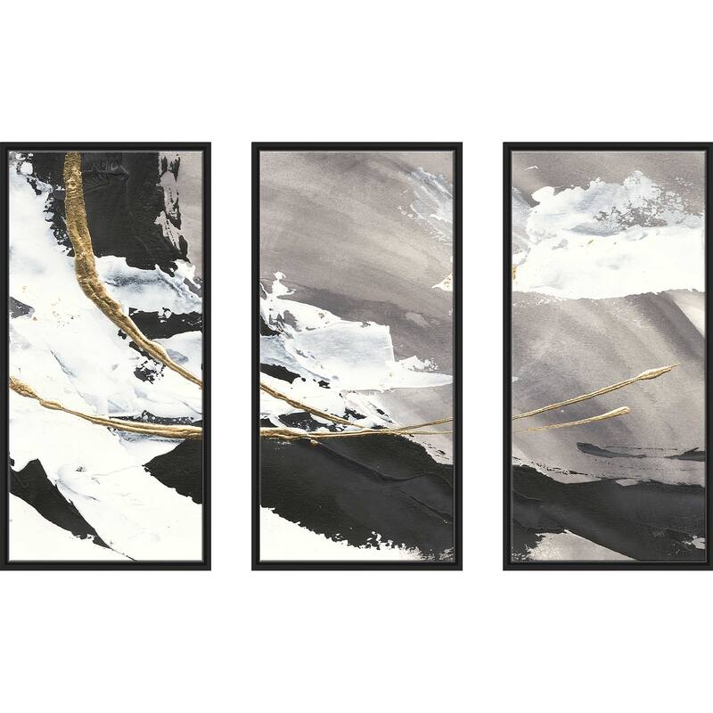 "Gilded Arcs I" Print in Floating Canvas, Set of 3 - Black