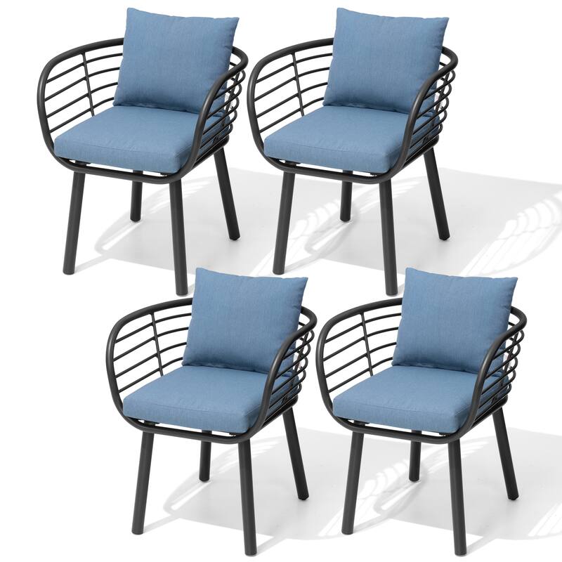 Outdoor Patio Aluminum Dining Chairs with Sunbrella Fabric Cushion - see picture - Spectrum Denim - 4PC