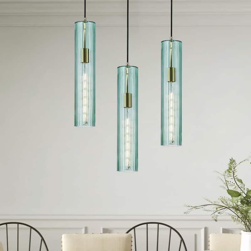 1-Light Cylinder Glass Shade Pendant Lighting - 3.5"D×4.3"W×81.2"H(Adjustable)