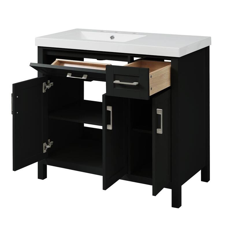 36" Bathroom Vanity Cabinet with Resin Integrated Sink - 2 Drawers, 3 Doors