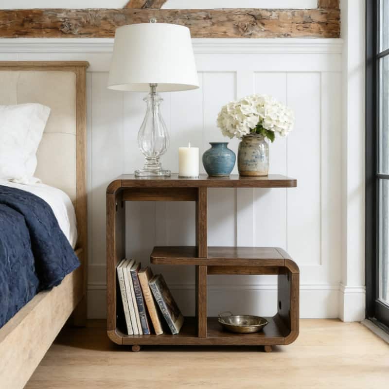 25.59'' Side Table, Wooden End Table, Nightstand With Storage Shelves