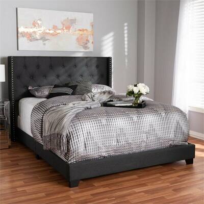 Fabric Tufted Full Bed in Charcoal Grey