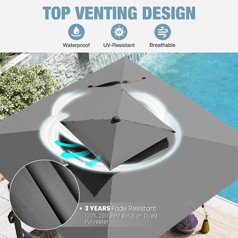 VredHom Outdoor 9x11FT Patio Dual Top Cantilever Offset Umbrella