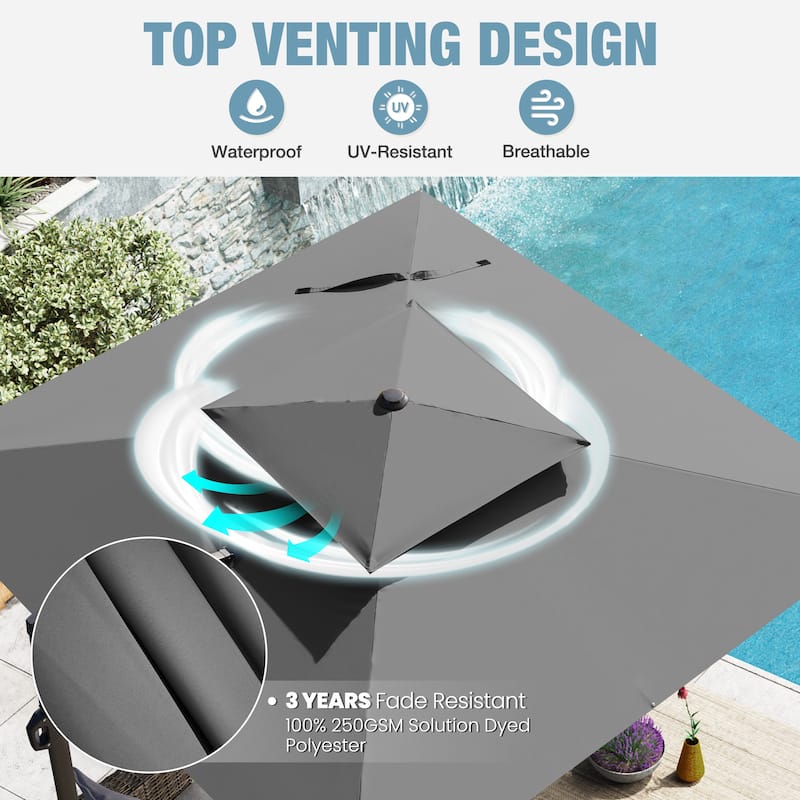 VredHom Patio Outdoor 9 x 11 FT Cantilever-Offset Umbrella with Premium Weight Base
