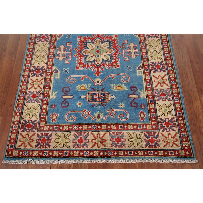Blue Kazak Pakistan Accent Rug Hand-Knotted Wool Carpet - 3'5" x 4'10"