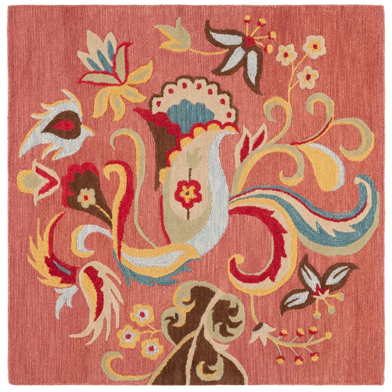 SAFAVIEH Handmade Blossom Frouwktje Modern Floral Wool Rug - 6' Square - Rust/Multi