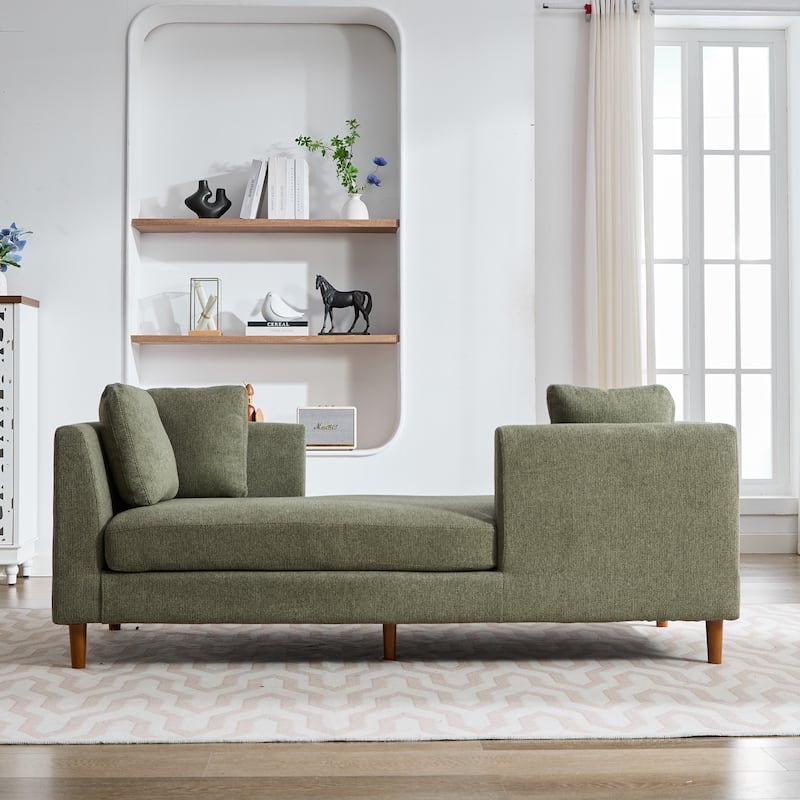 77.95" W Modern Double-Sided Chaise Lounge, Living Room Chair with Armrests Chenille Sleeper Sofa with 4 Pillows & Wood Legs