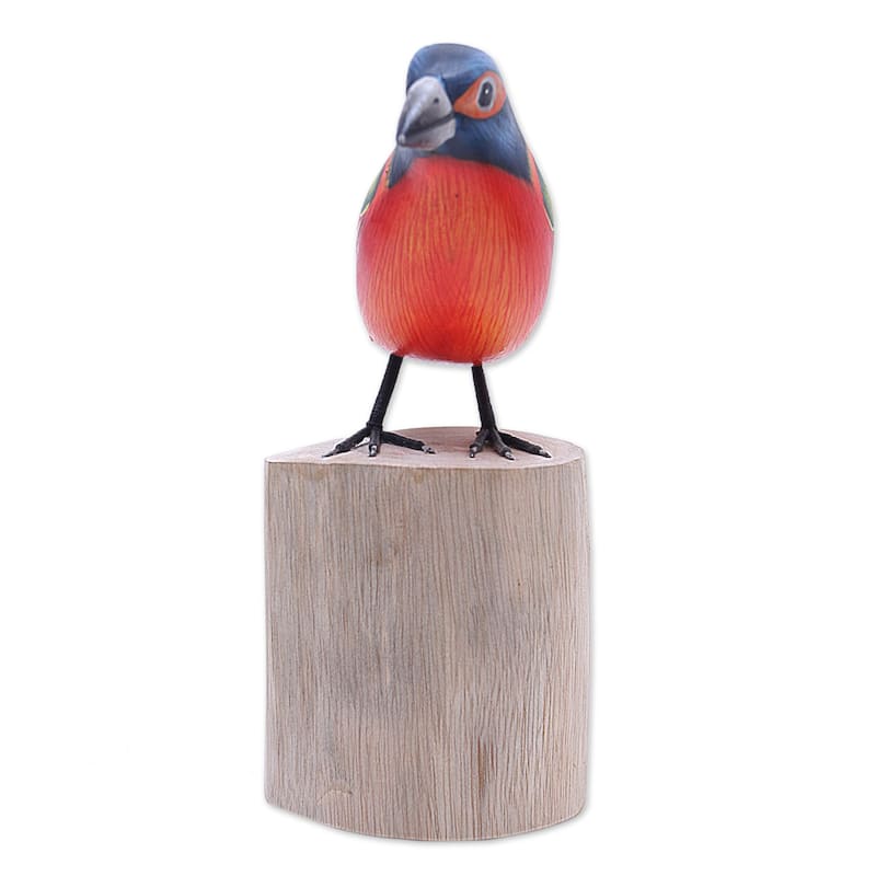 Novica Handmade Painted Bunting Wood Sculpture