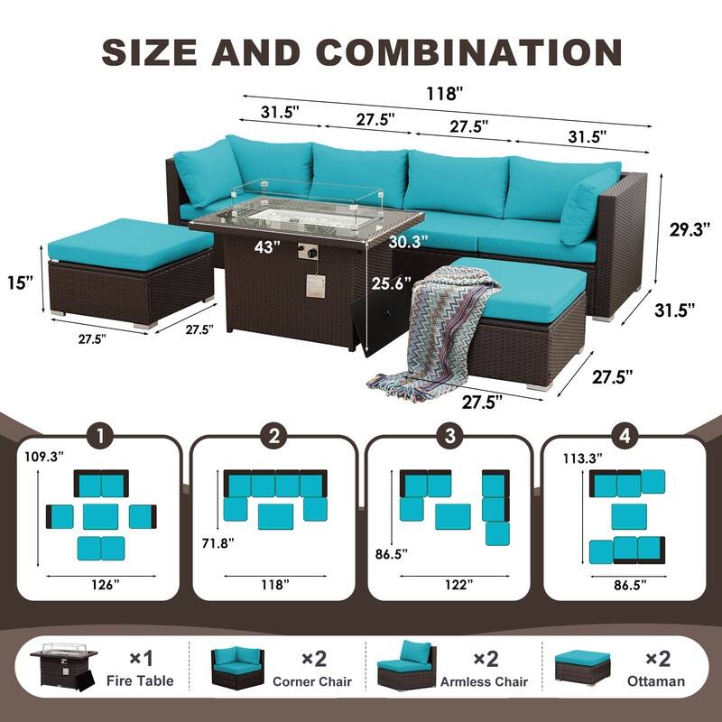 FINCATI Outdoor Wicker Patio Furniture Conversation Sectional Sofa Set