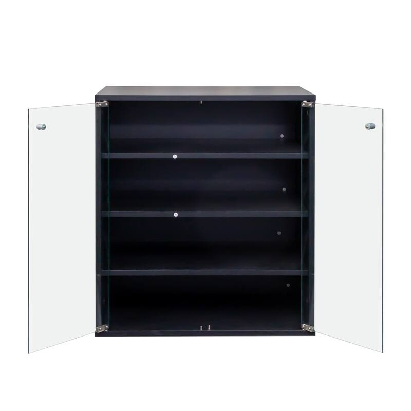 Roomfitters 4-Tier Shoe Display Cabinet, Stackable Wooden Shoe Storage Box with Glass Door and RGB LED Light