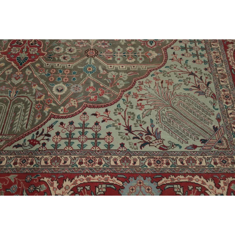 Hand Knotted Oriental 100% Wool Carpet Traditional Floral Greys & Charcoal Tabriz Area Rug - 13' 1'' X 9' 7''
