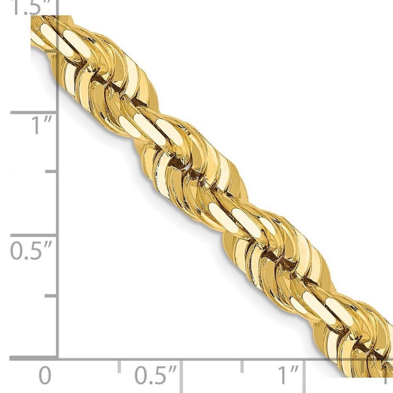 Curata 14k Yellow Gold 7mm Diamond-Cut Rope Barrel Clasp Chain Anklet Bracelet - 9 Inch